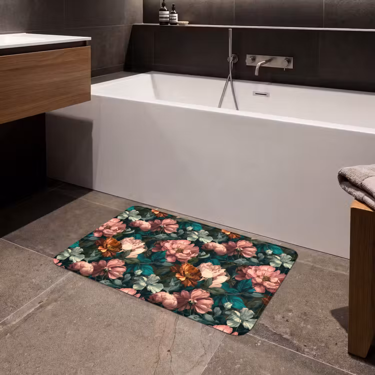 Badmat - Bloemen - Schilderachtig - Patroon - Roze — 4