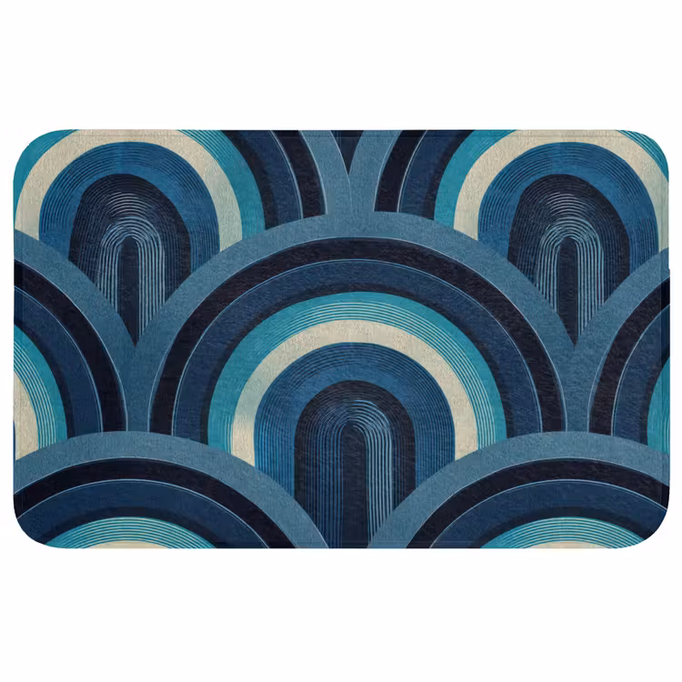 Badmat - Bogen - Geometrisch - Patroon - Blauw - Retro — 1