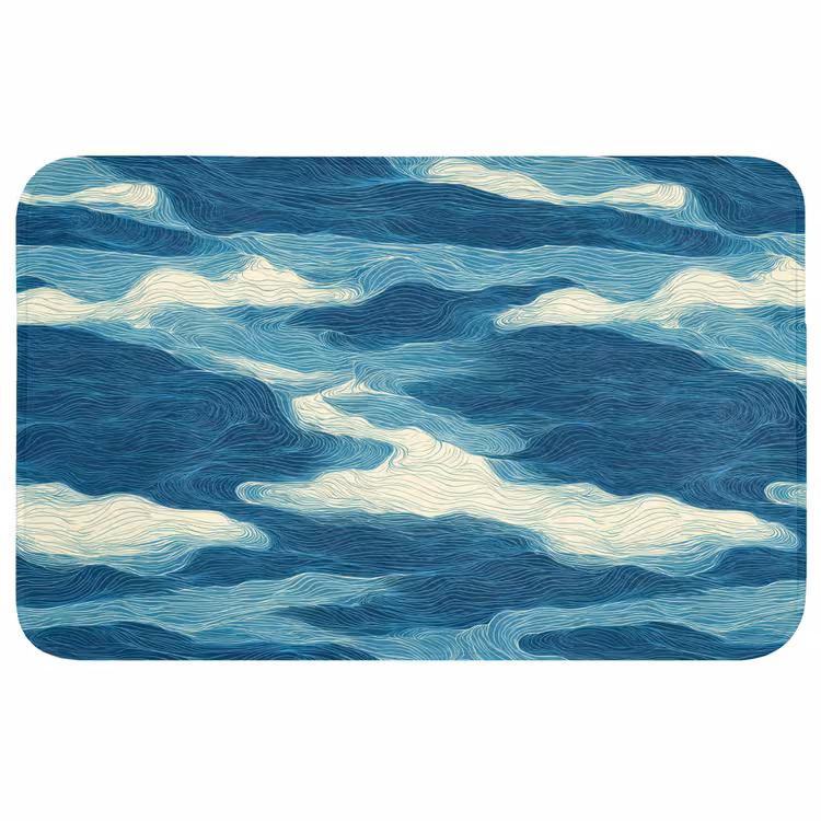 Badmat - Golven - Abstract - Patroon - Blauw - Wit — 1