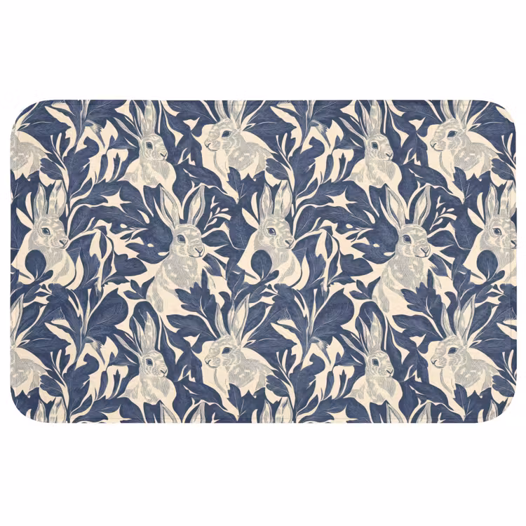 Badmat - Hazen - Bladeren - Patroon - Blauw - Beige — 1