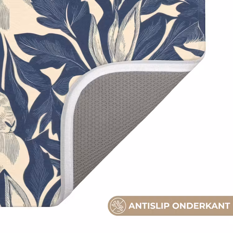 Badmat - Hazen - Bladeren - Patroon - Blauw - Beige — 3