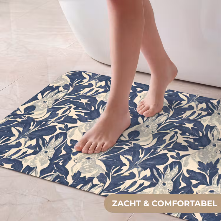 Badmat - Hazen - Bladeren - Patroon - Blauw - Beige — 5