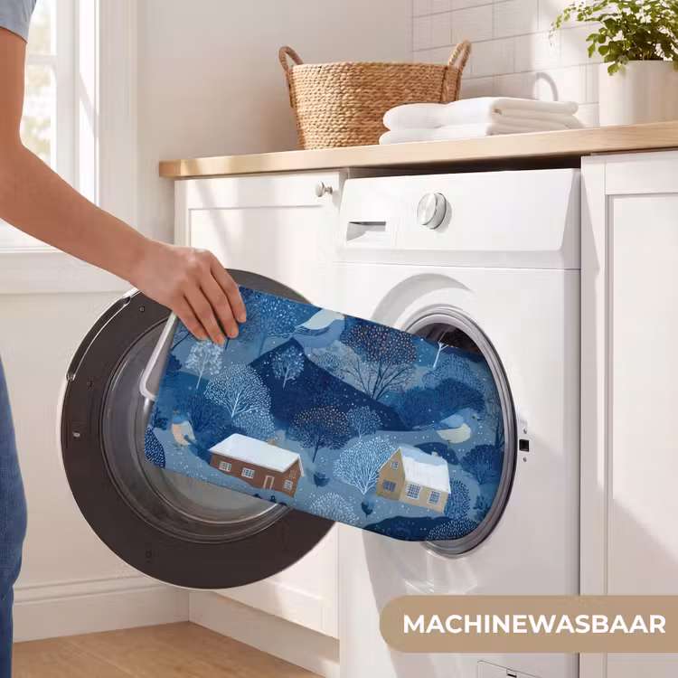 Badmat - Huisjes - Vogels - Sneeuw - Winter - Blauw — 7