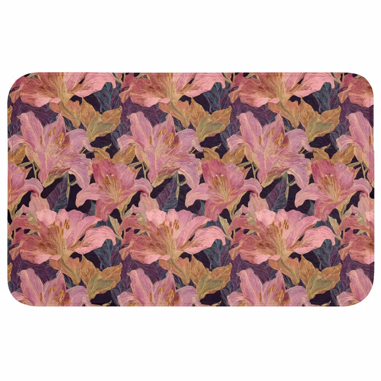 Badmat - Lelies - Patroon - Roze - Goud — 1