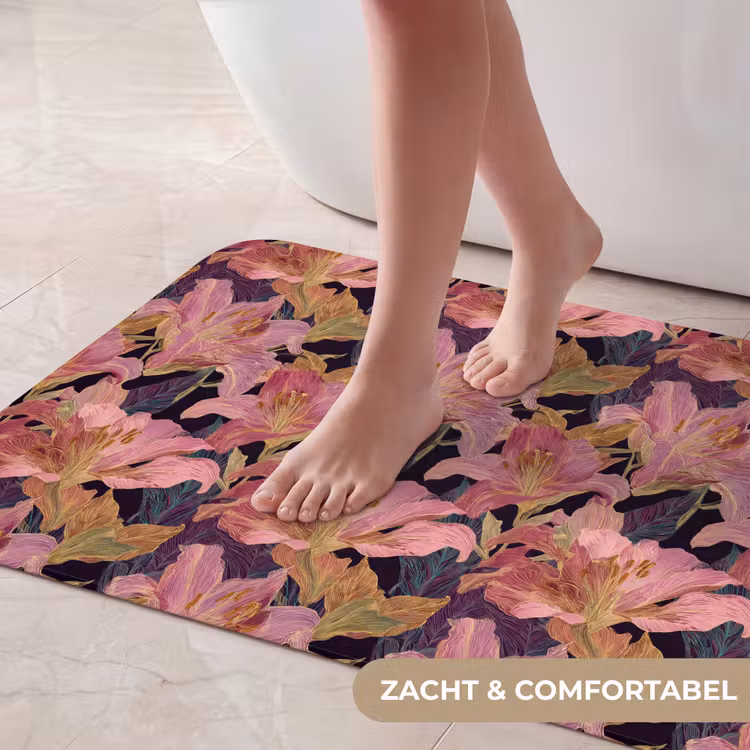 Badmat - Lelies - Patroon - Roze - Goud — 5