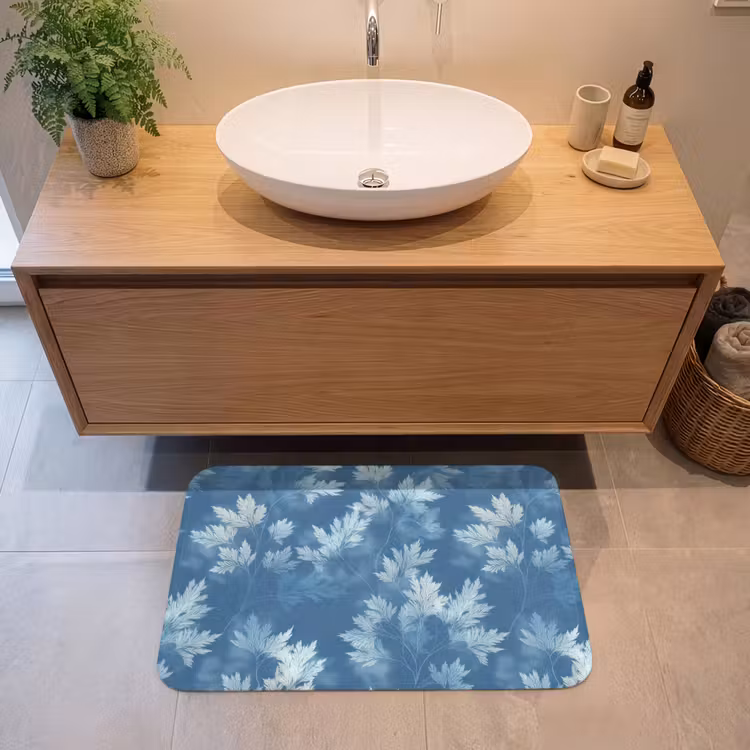 Badmat - Varen - Botanisch - Patroon - Grijsblauw — 2