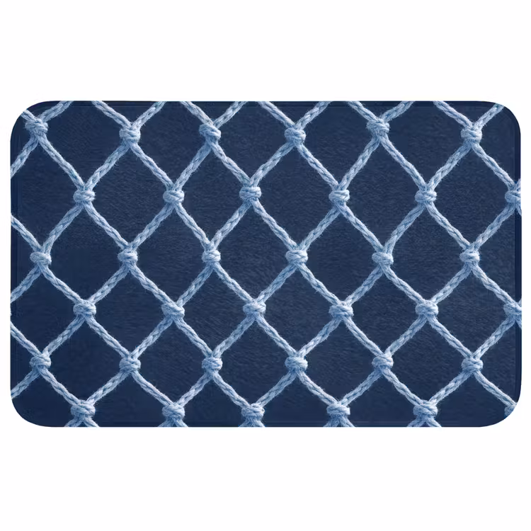 Badmat - Visnet - Touw - Patroon - Marineblauw — 1