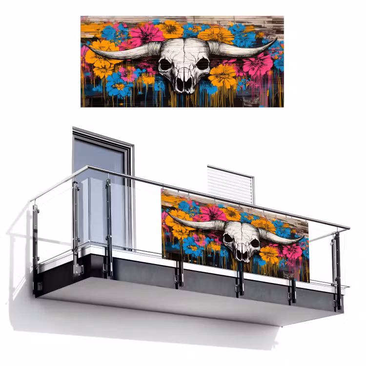 Balkonscherm - Schedel - Bloemen - Graffiti — 1