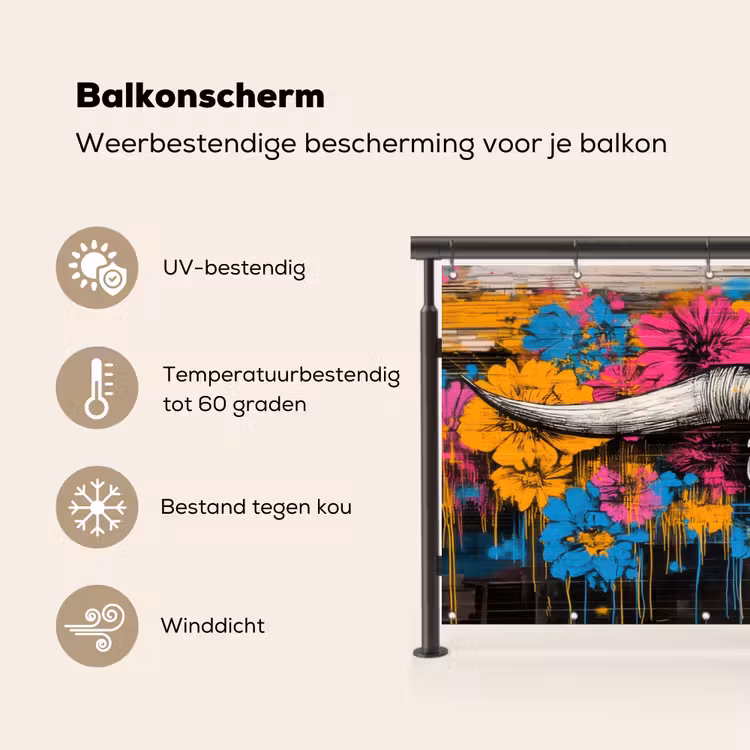 Balkonscherm - Schedel - Bloemen - Graffiti — 3