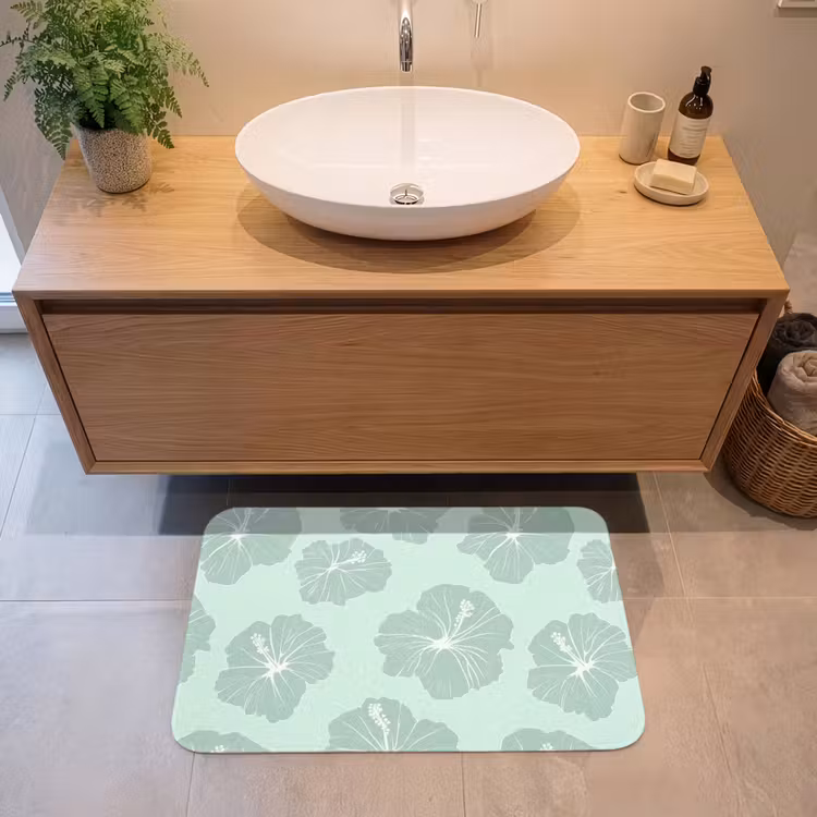 Badmat - Bloemen - Hibiscus - Mint — 2