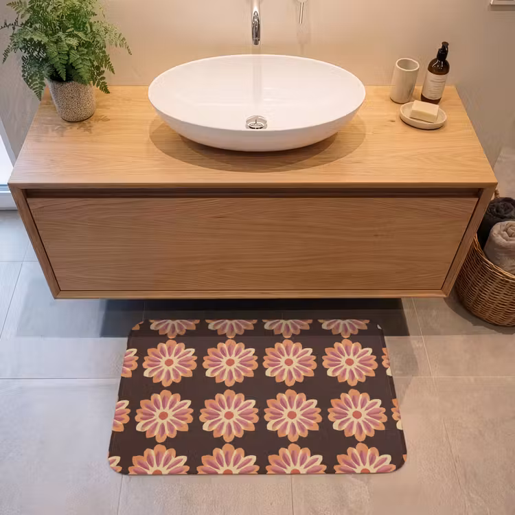 Badmat - Bloemen - Patroon - Bruin — 2