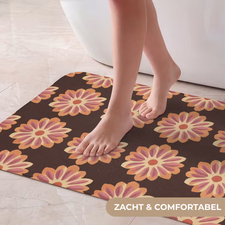 Badmat - Bloemen - Patroon - Bruin — 5