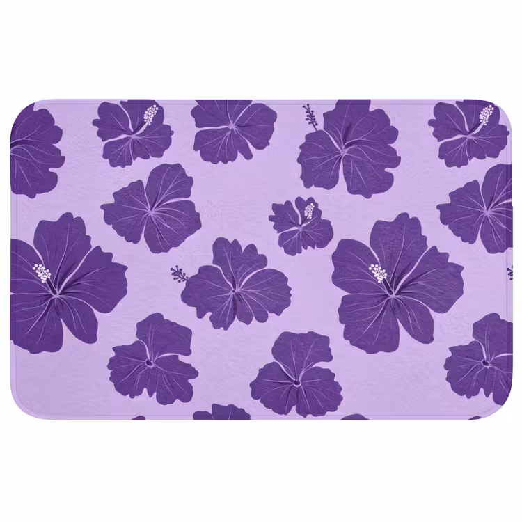 Badmat - Hibiscus - Bloemen - Paars — 1