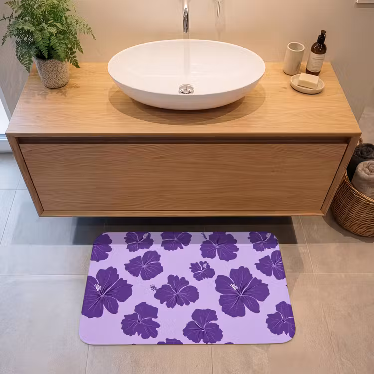 Badmat - Hibiscus - Bloemen - Paars — 2