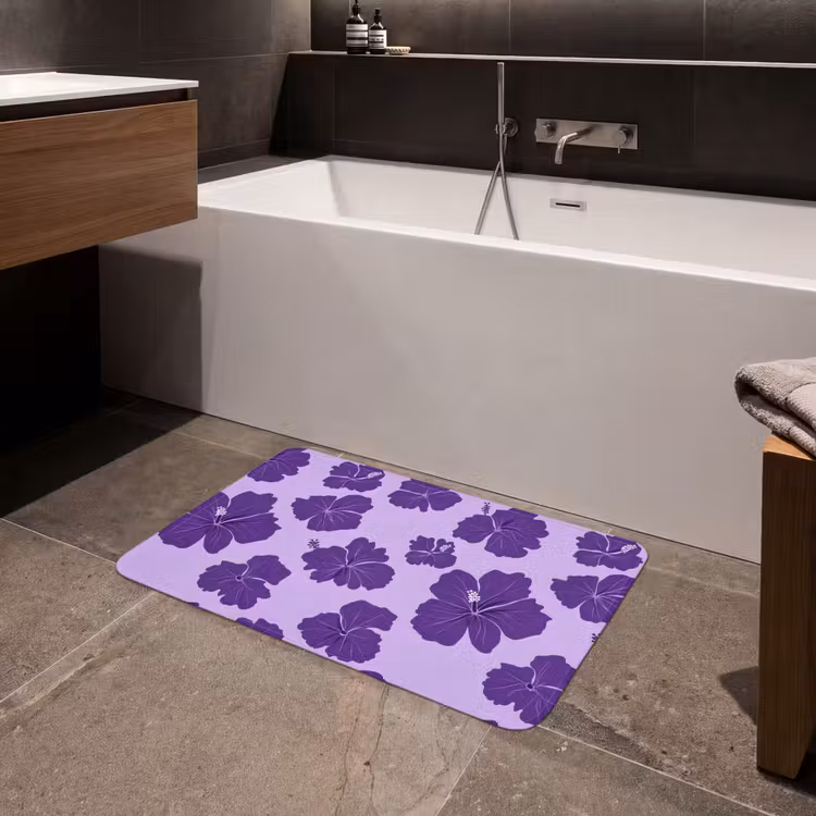 Badmat - Hibiscus - Bloemen - Paars — 4