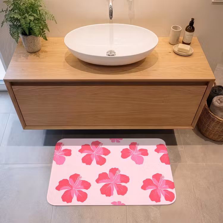 Badmat - Hibiscus - Bloemen - Roze — 2