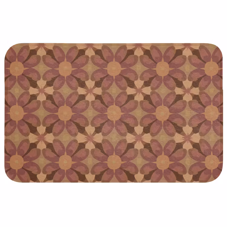 Badmat - Retro - Bloemen - Bruin — 1