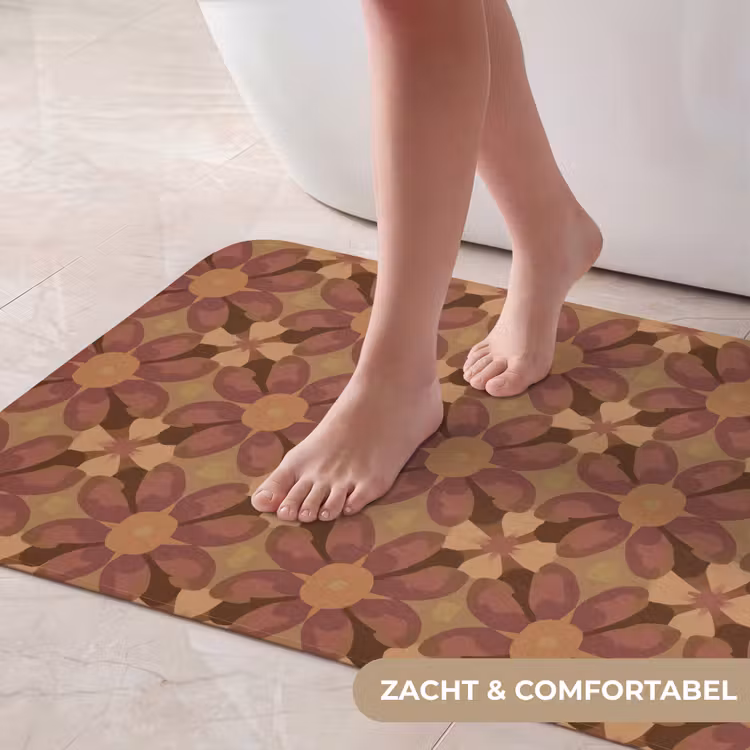 Badmat - Retro - Bloemen - Bruin — 5