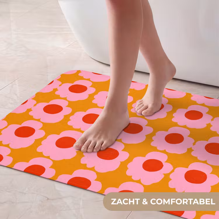 Badmat - Retro - Bloemen - Roze — 5