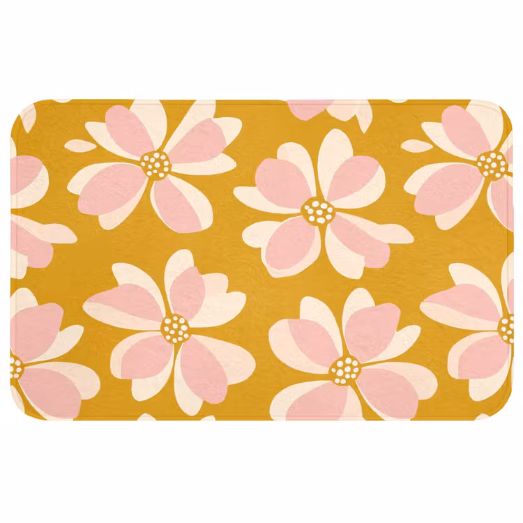 Badmat - Vintage - Bloemen - Okergeel — 1