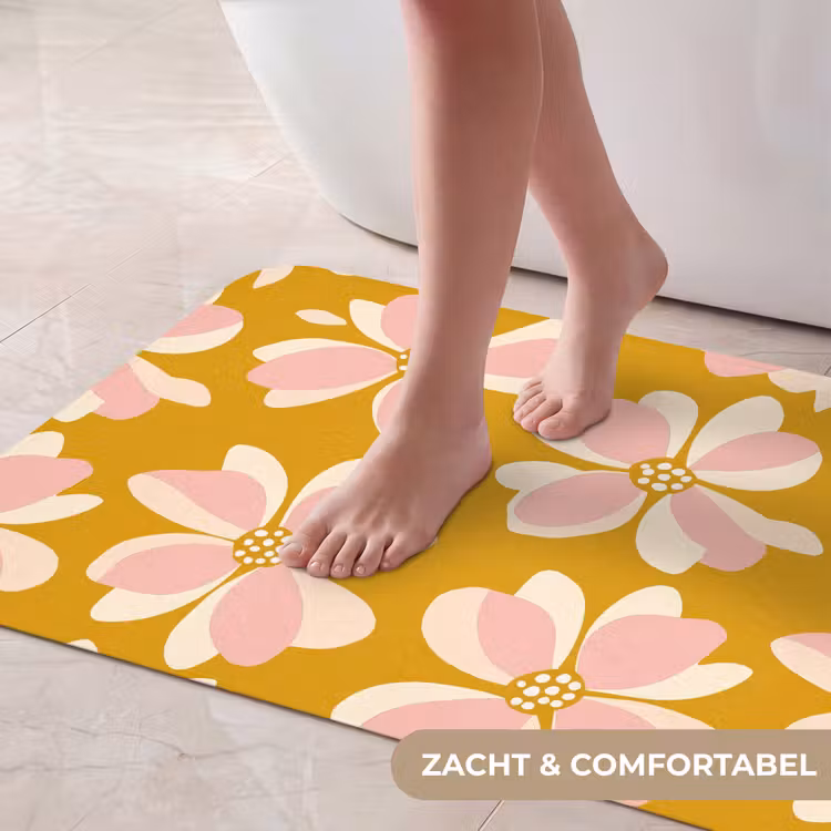Badmat - Vintage - Bloemen - Okergeel — 5