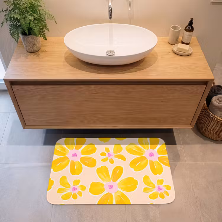 Badmat - Zomers - Bloemen - Geel — 2