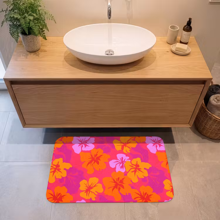 Badmat - Zomers - Hibiscus - Kleurrijk — 2