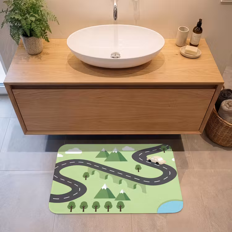 Badmat - Auto - Bergweg - Natuur - Illustratie — 2