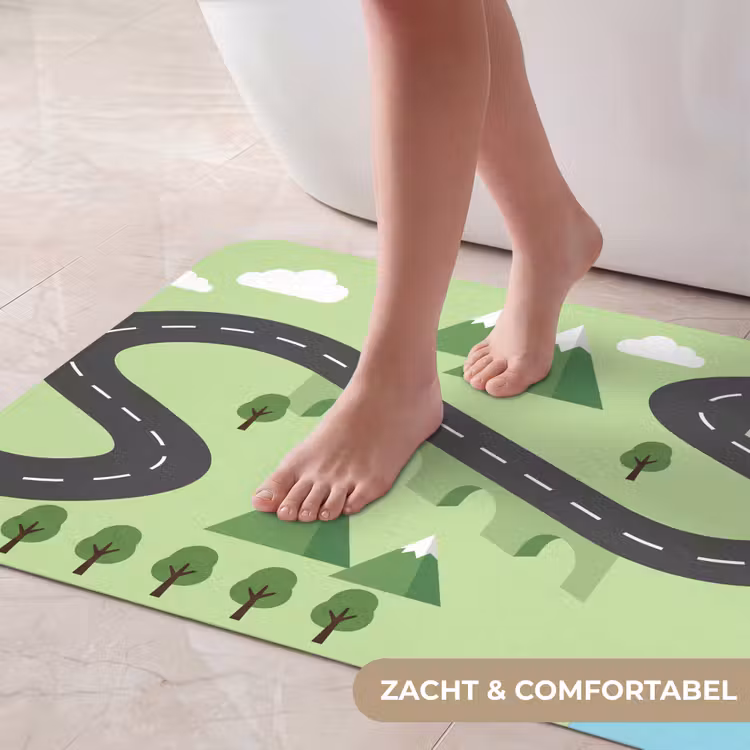Badmat - Auto - Bergweg - Natuur - Illustratie — 5