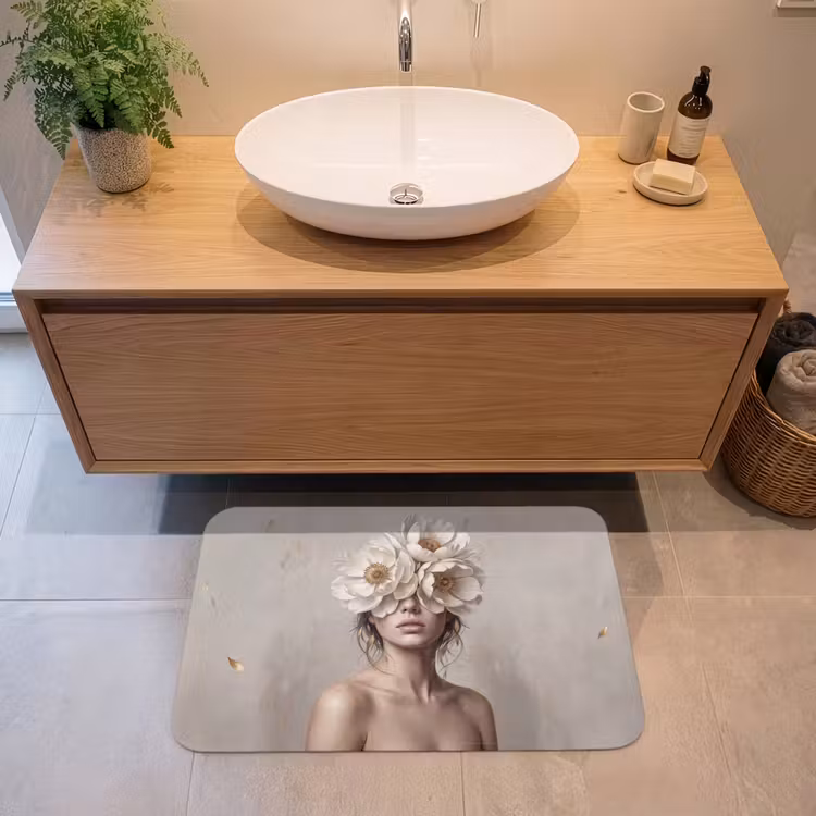 Badmat - Vrouw - Pioenroos - Wit — 2