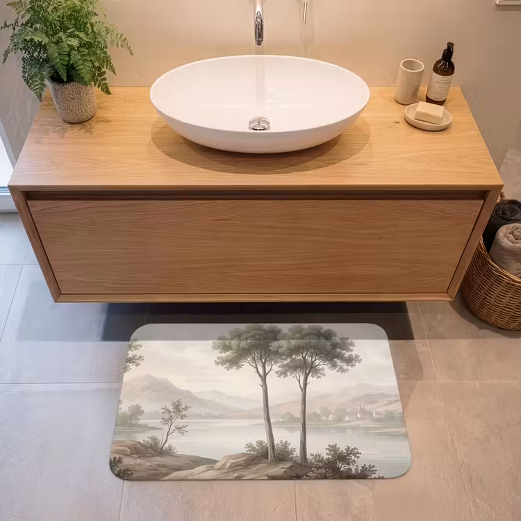 Badmat - Bomen - Meer - Bergen - Illustratie — 2