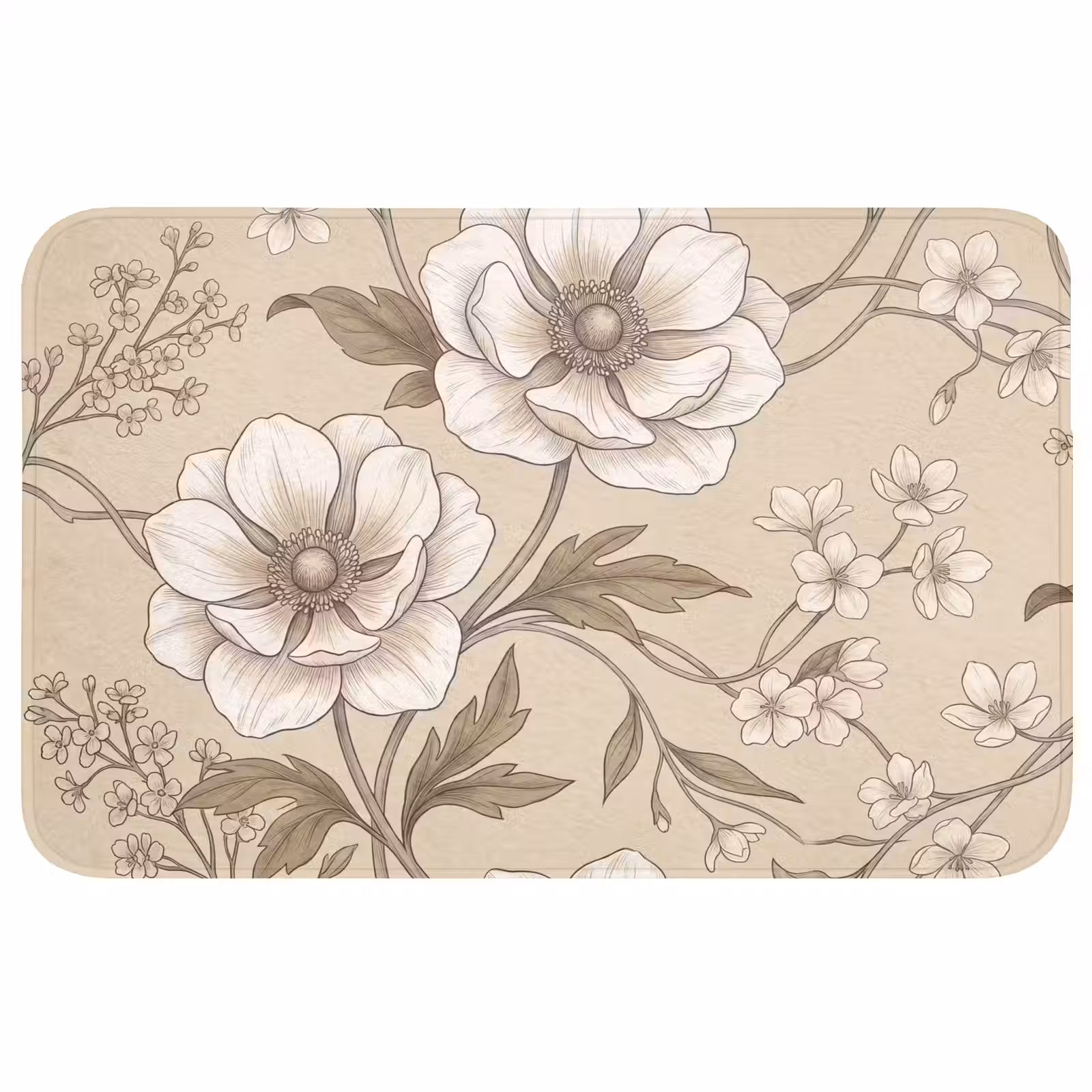 Badmat - Bloemen - Patroon - Beige — 1