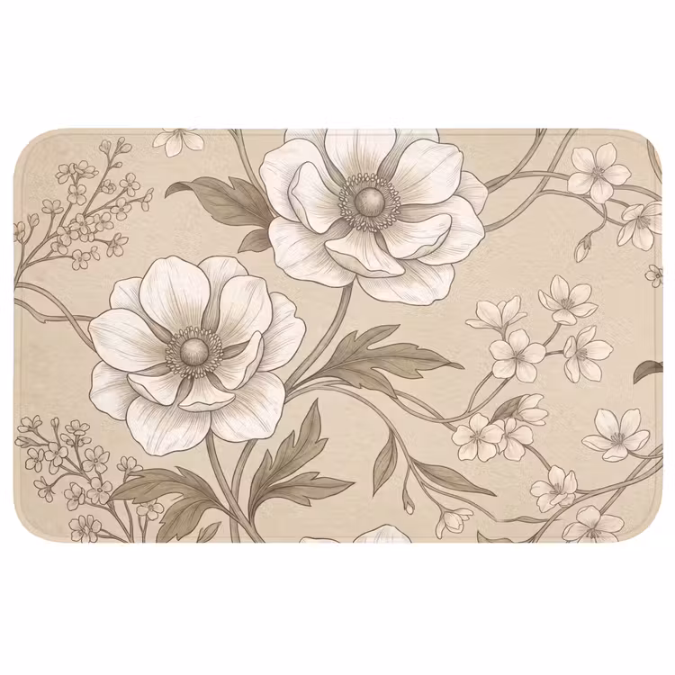 Badmat - Bloemen - Patroon - Beige — 1