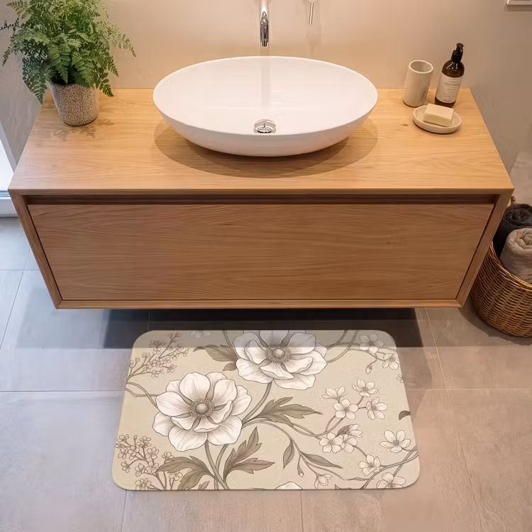 Badmat - Bloemen - Patroon - Beige — 2