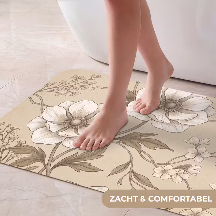 Badmat - Bloemen - Patroon - Beige — 5