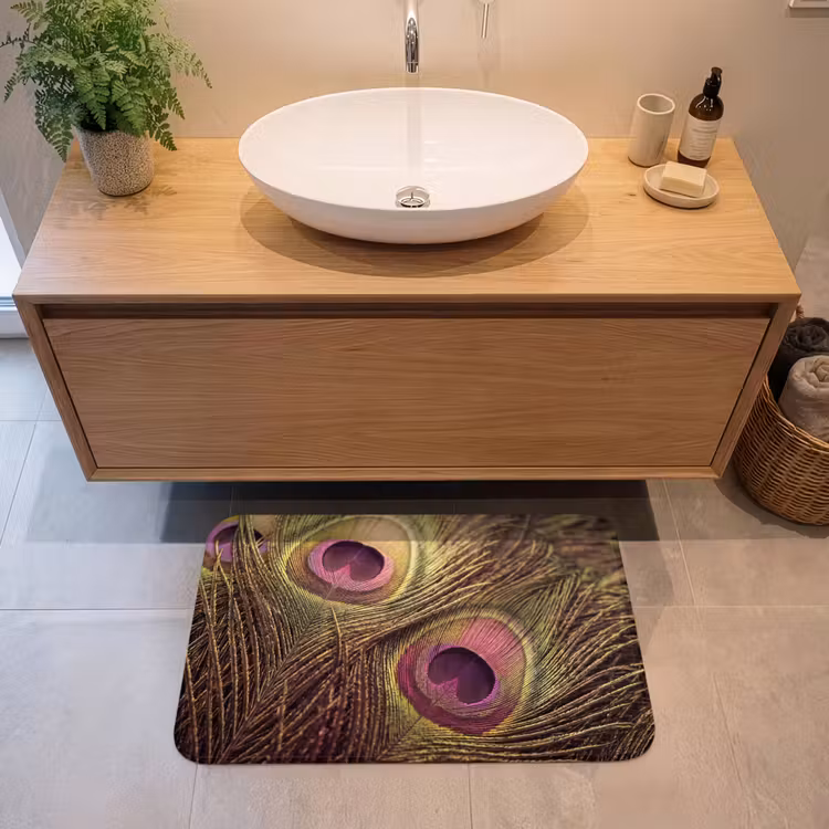 Badmat - Pauw - Veren - Paars - Groen — 2