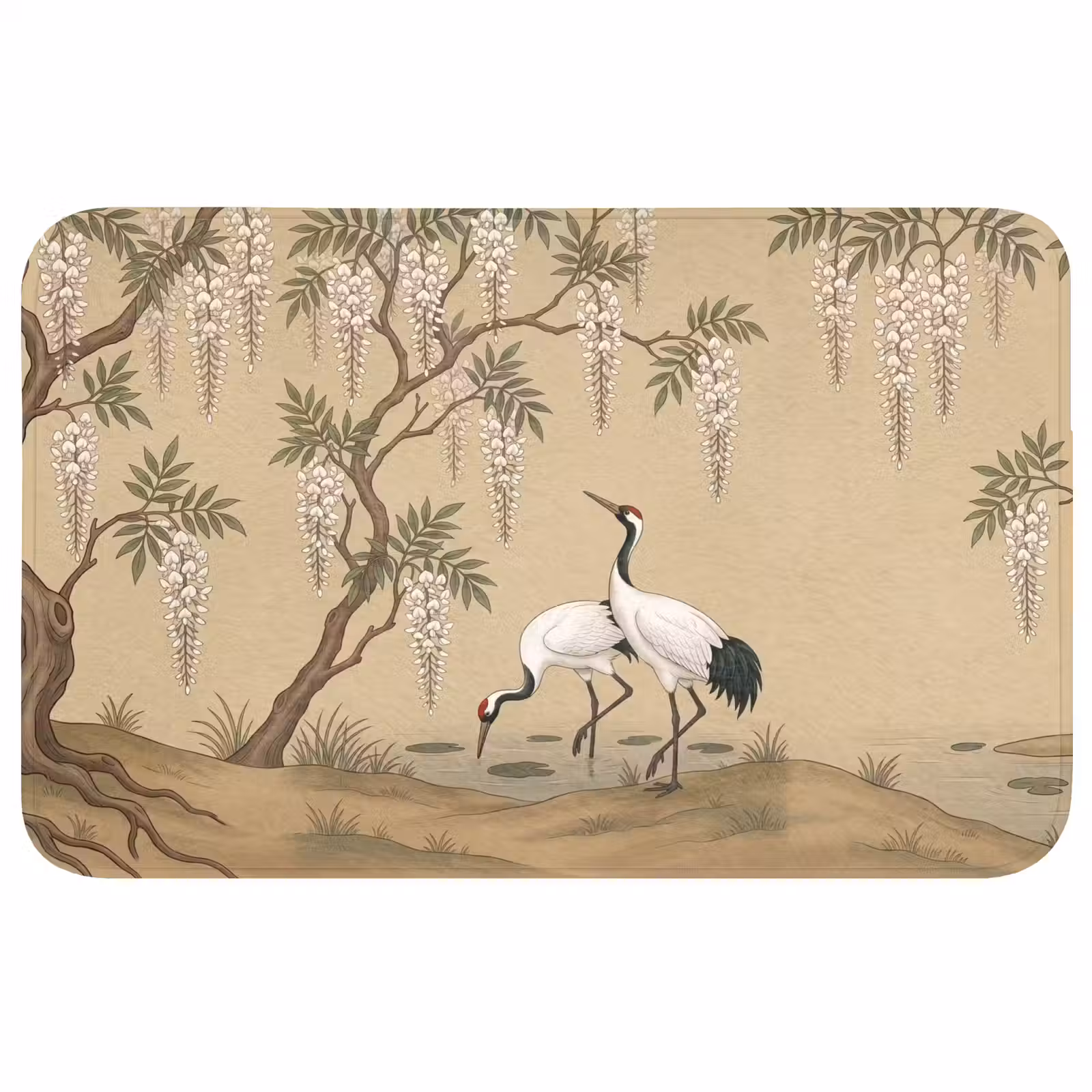 Badmat - Kraanvogels - Water - Beige — 1