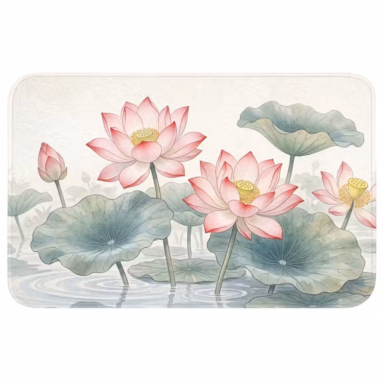 Badmat - Aquarel - Lotusbloemen - Kleurrijk — 1