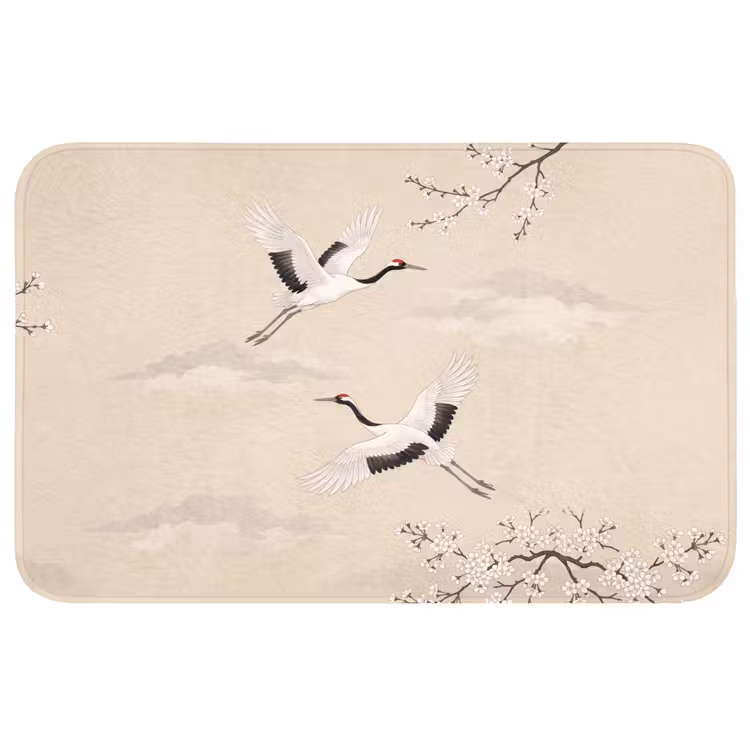 Badmat - Kraanvogels - Bloesem - Beige — 1
