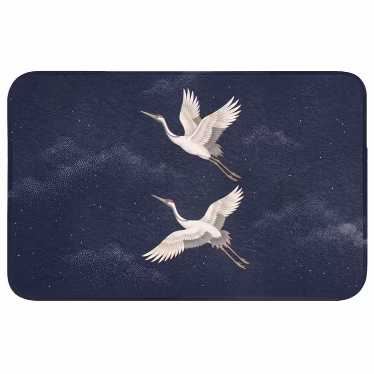 Badmat - Kraanvogels - Nachthemel - Blauw — 1
