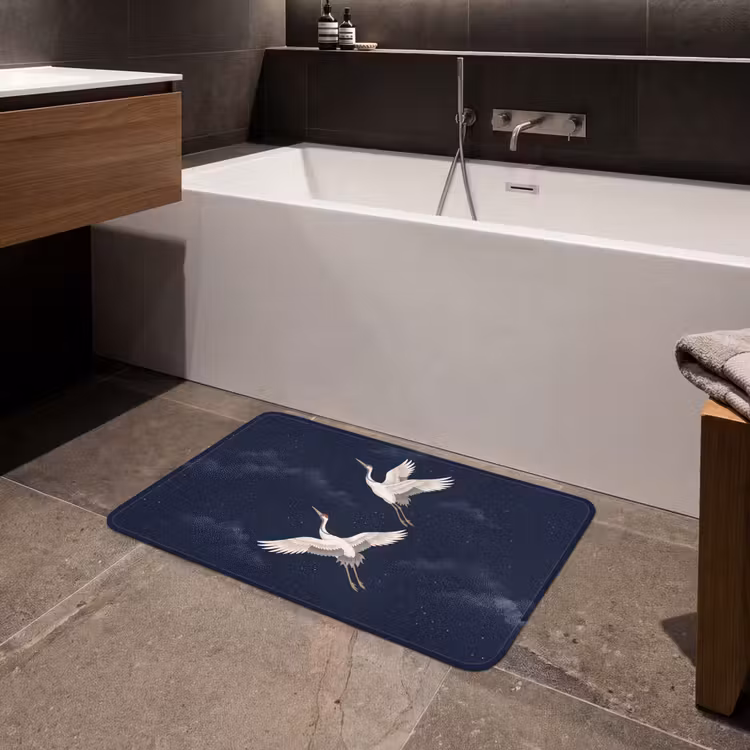 Badmat - Kraanvogels - Nachthemel - Blauw — 4
