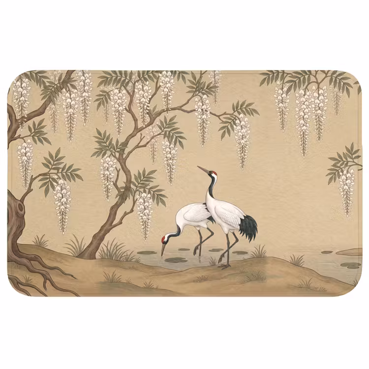 Badmat - Kraanvogels - Water - Beige — 1