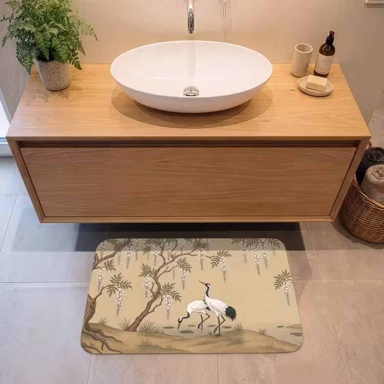 Badmat - Kraanvogels - Water - Beige — 2