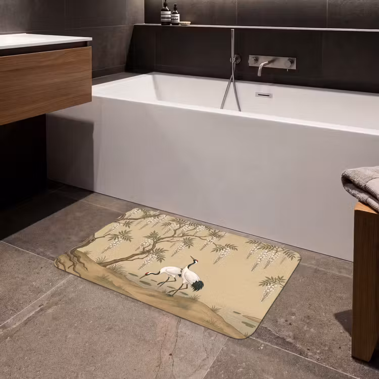 Badmat - Kraanvogels - Water - Beige — 4