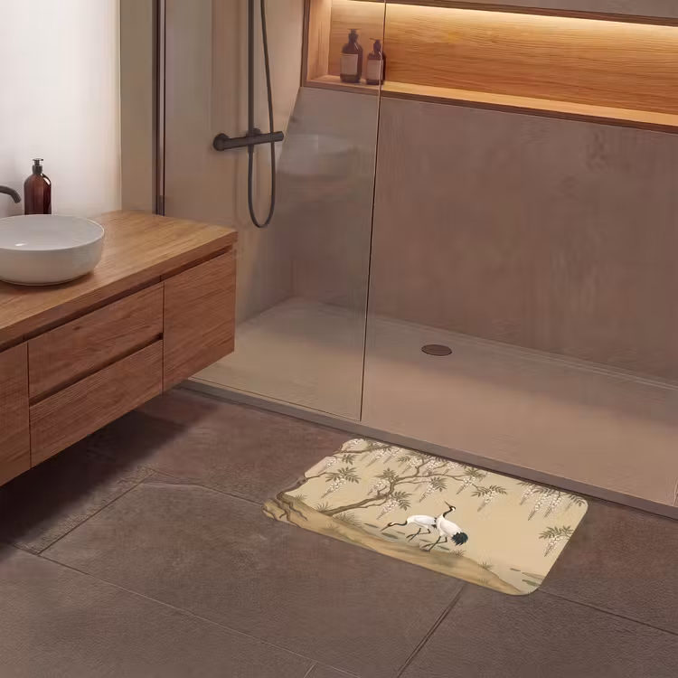 Badmat - Kraanvogels - Water - Beige — 6