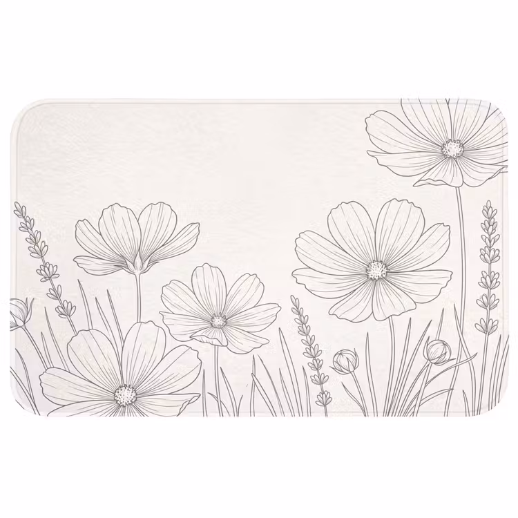 Badmat - Minimalistisch - Modern - Bloemen - Beige — 1