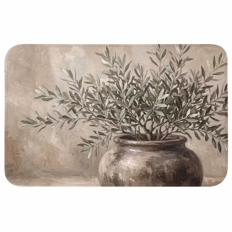 Badmat - Olijfplant - Aardenpot - Abstract - Beige — 1