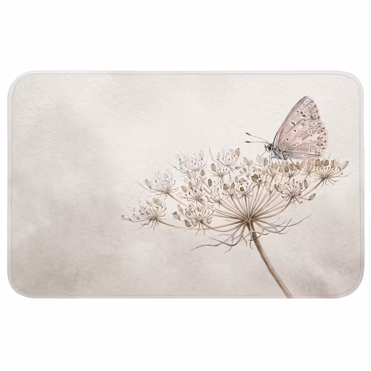 Badmat - Vlinder - Bloem -Natuur - Beige — 1