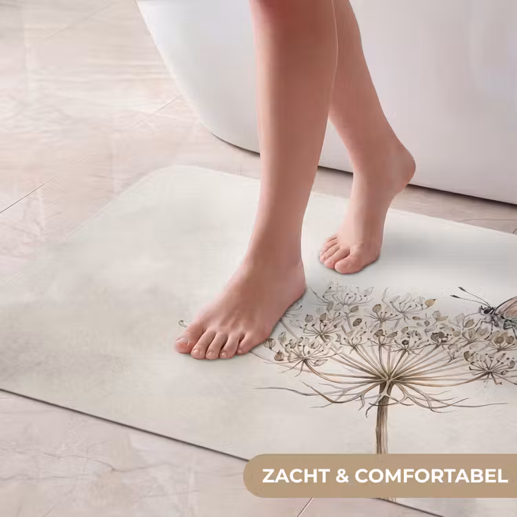 Badmat - Vlinder - Bloem -Natuur - Beige — 5