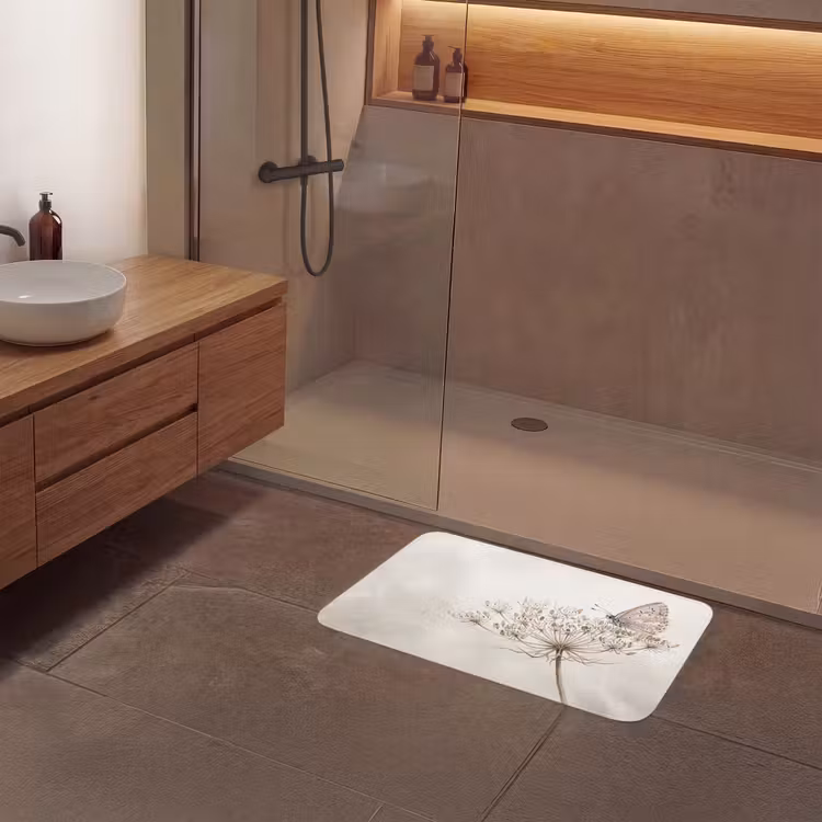 Badmat - Vlinder - Bloem -Natuur - Beige — 6
